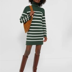NWT HYACINTH HOUSE Pine Green Striped Emsley Mini Sweater Dress L Chunky